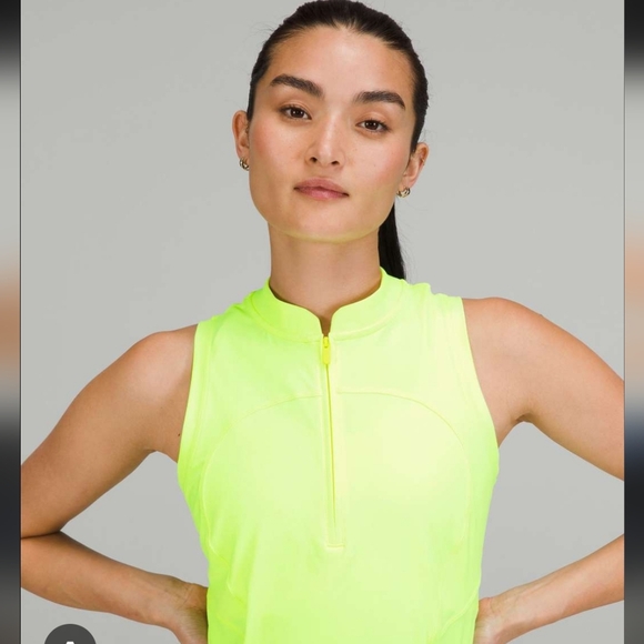 lululemon athletica Tops - lululemon Front Zip Mock Neck Tennis Tank- Size 8 highlight yellow